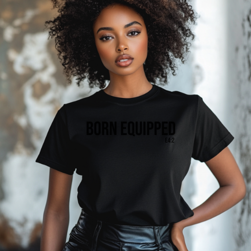 UNISEX SHORT SLEEVE MIDNIGHT HOUR TEE "BORN EQUIPPED"- BLACK/BLACK