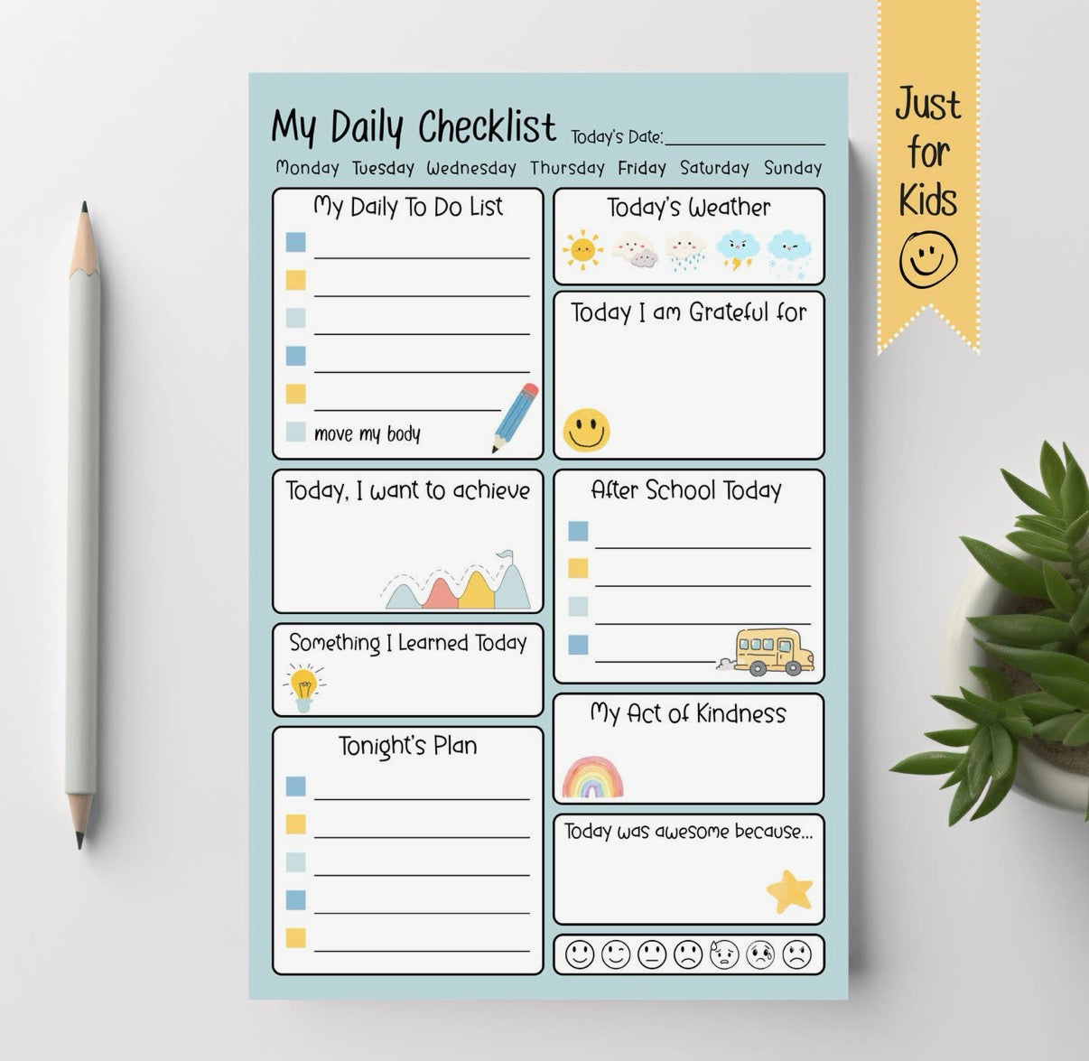Kids Daily Activity Checklist: 50 Page Notepad