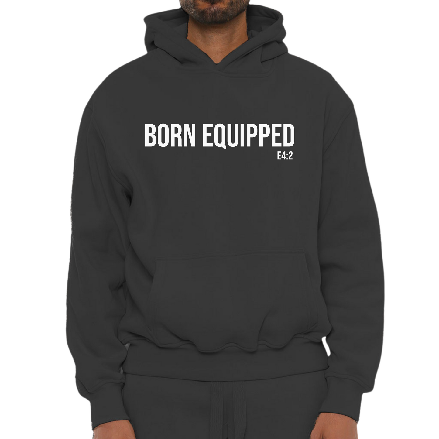 PRE-ORDER-Born Equipped Stringless Hoodie-Black/White