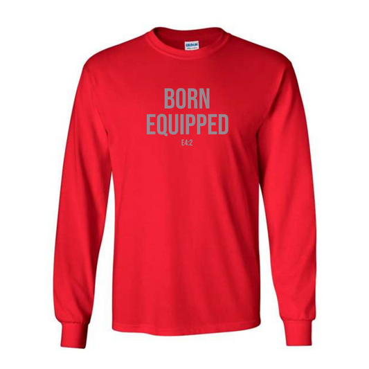 NEW Born Equipped Unisex Long Sleeve Tee-Red/Grey Logo