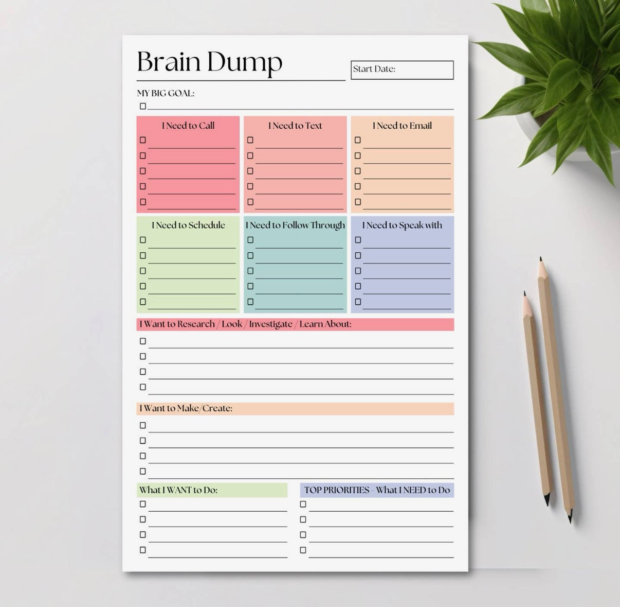 Brian Dump Notepad: 50 page daily ADHD Planner