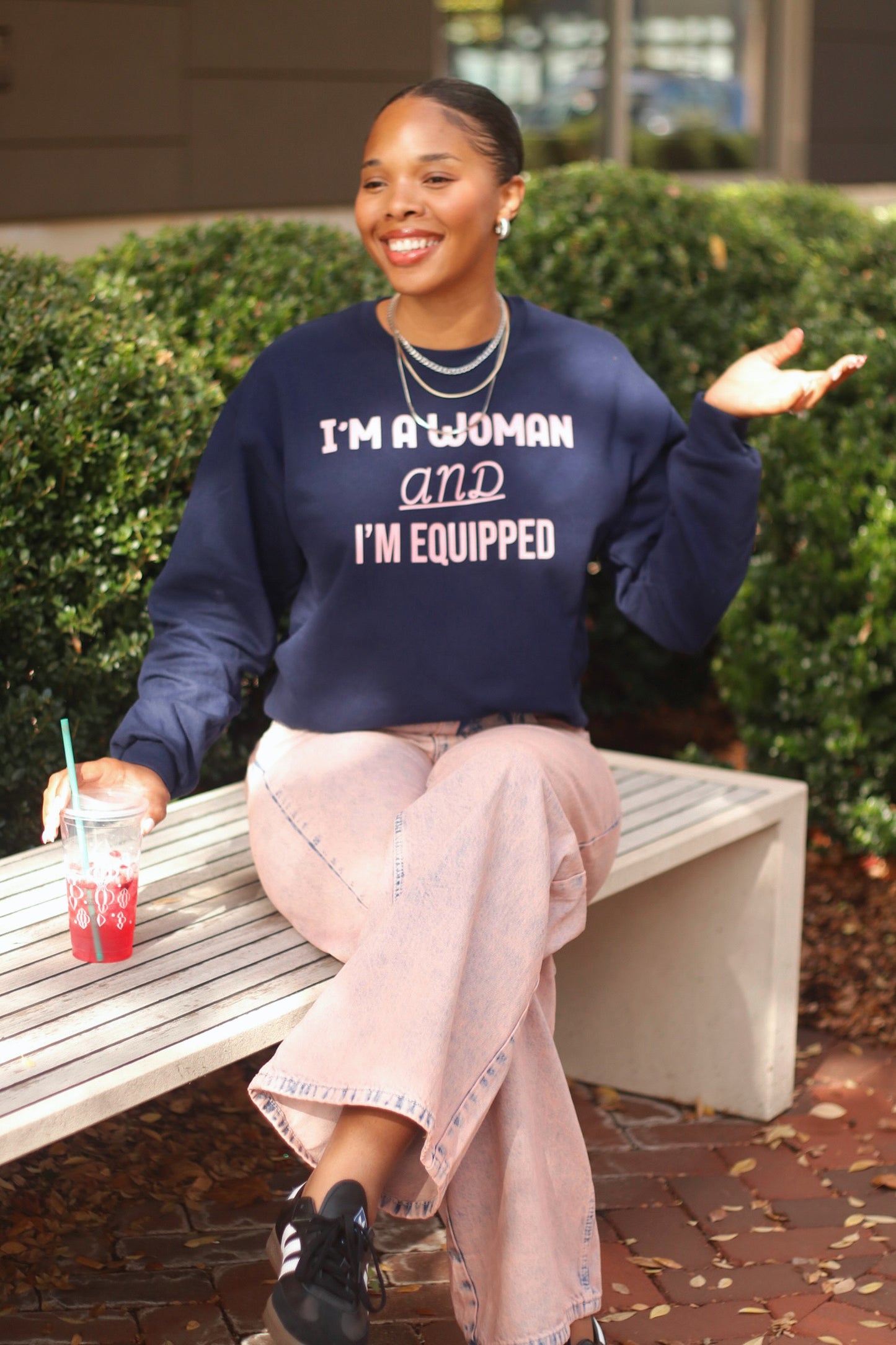 I'm a Woman and I'm Equipped-Navy Blue/Pink